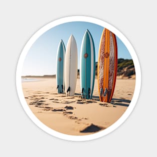 Surf lifestyle and Surfboards at sunset beach sand Magnet